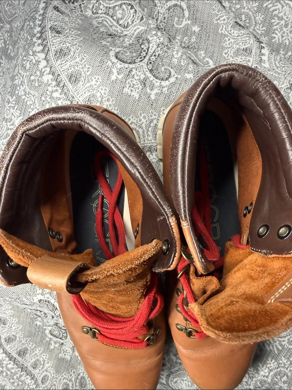 Men's Cole Haan Grand O - Brown Leather Hiking Boots with Red Laces - Size 10